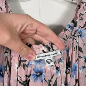 American Eagle Pink Floral Peasant Prairie Tiered Puff Sleeve Milkmaid Dress S thumbnail 7