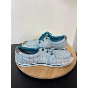 Hooey by‎ Twisted X Women's Lopers Shoes 8M Kicks Blue White Striped Textile Moc thumbnail 11