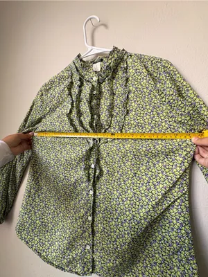 J.Crew Floral Ruffle Blouse 100% Cotton Button Front Cottagecore Preppy thumbnail 8