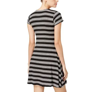 NWT Unedited By Teeze Me Short Sleeve Knit A-Line Dress Black / White XXS thumbnail 2
