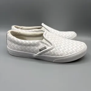 Vans Perforated Leather Shoe Women Size 6.5 White Chevron Asher Slip on Sneakers thumbnail 4