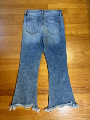 Sneak Peek Distressed Flare Wide Leg Denim Jeans Blue Women's Size 7/W 28 thumbnail 7