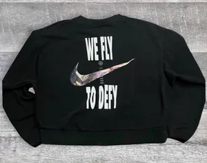 Nike Dri Fit Swoosh Fly Graphic Boxy Sweatshirt Womens S Black Loose Fit Crop thumbnail 1