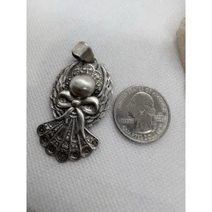 Vintage Sterling‎ Silver Angel Cherub Bow Pendant 925 SA Thailand Figural 7g thumbnail 5