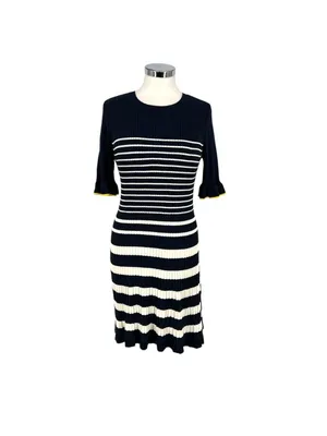 Free Assembly Nautical Striped Ribbed Knit Dress Blue White Size Medium NWT thumbnail 11