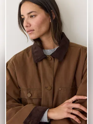 Marine Layer Riley Cotton Barn Jacket in Brown S thumbnail 3
