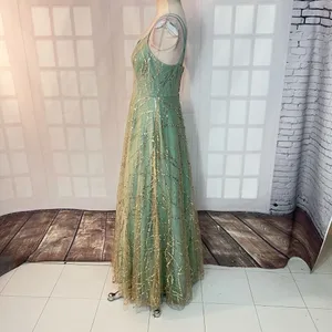 TLC Say Yes to the Prom Green Gold Sequin Glitter Sleeveless Ball Gown Size 9 thumbnail 7