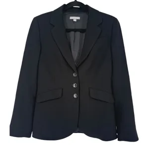 Ann Taylor Womens Black Three Button Pick Stitch Blazer Suit Jacket Sz 4 Career thumbnail 1