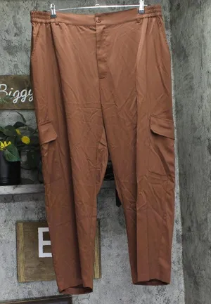 NEW Bar III Trendy Satin Cropped Cargo Pants 100193656WN Root Beer Brown 3X thumbnail 1