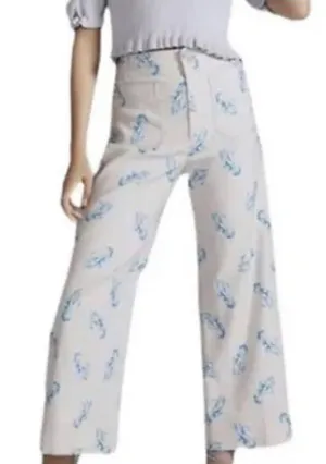 Maeve x Anthropologie Colette Blue Lobster Wide Leg High Rise Crop 25 Linen thumbnail 1