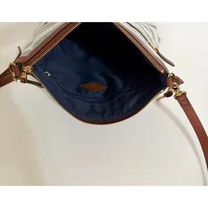 FOSSIL Fiona Blue WhiteStripe Large Crossbody Bag Purse Brown Faux Leather thumbnail 7