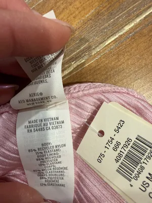 Aerie Shine Rib Bikini Swim Set Medium String Triangle Top & Bottom Pink NWT thumbnail 10
