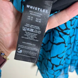 Whistles Blue Black Terrazzo Print Ruffle Neck Blouse US 12 UK 16 Long Sleeve thumbnail 5