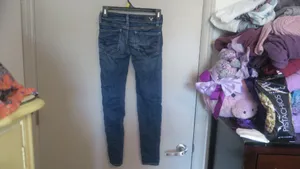 American Eagle Outfitters super stretch super low jegging AEO denim jeans in dark wash blue size 00 short. thumbnail 6