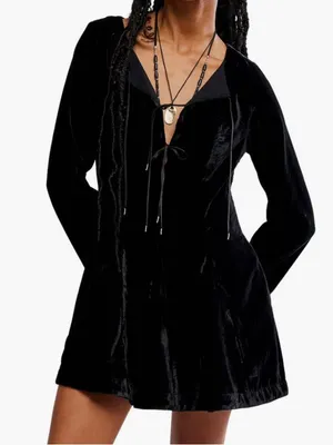 Free People Linney Velvet Minidress Black NWT Size‎ 6 thumbnail 1
