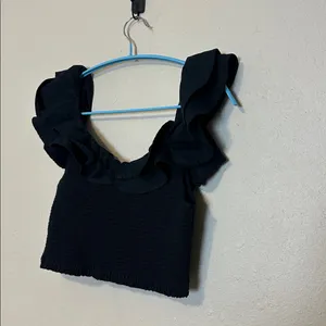 Anthropologie Maeve black Ruffle‎ smock crop top Size 4 thumbnail 5