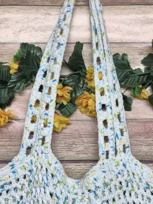 Handmade Crochet Tote Bag White Blue Green Boho Beach Market Shoulder Purse thumbnail 4