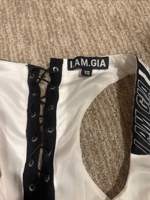 I.AM.GIA White Corset Tank with Black Lace Trim thumbnail 2