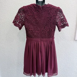 Lulus Angel in Disguise Burgundy Lace Skater Dress Bridesmaid Formal Wedding S thumbnail 3
