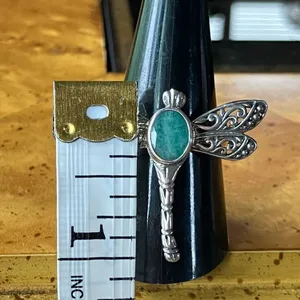 Natural Emerald Sterling Silver Dragonfly Ring Size 9 thumbnail 6