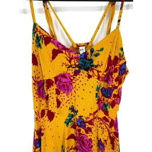 Free People Mini Dress Floral Boho XS Yellow Strappy Sun Dress Festival Summer thumbnail 4