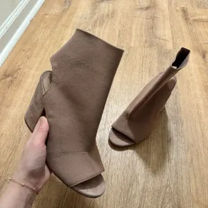 Steve Madden | Ferris Mauve Taupe Knit Peep Toe Sock Block Heel Boot Shoe, 9.5M thumbnail 2