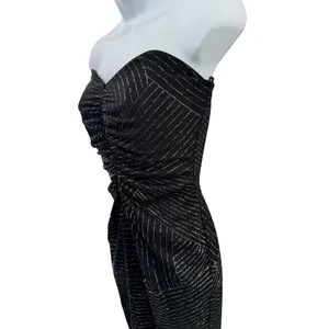 90s VTG Jessica McClintock Gunne Sax Sz. 5 Black Silver‎ Glitter Strapless Dress thumbnail 4