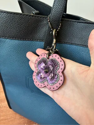 Coach Leather Sequin Applique Tea Rose Key Ring Bag Charm, Pink / Purple, 32677 thumbnail 16