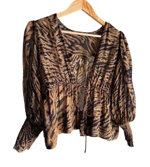 GANNI Animal Print Tie Front Blouse Top EU 34 XS 100% Viscose thumbnail 1