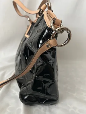 Coach Black Patent Leather w/ Tan Leather Trim Tote Shoulder Bag Purse ♥️♥️ thumbnail 4