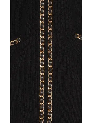 Lovers Friends Norina Cardigan Dress Black Chains Knit Edgy Chunky Sweater Mini thumbnail 8