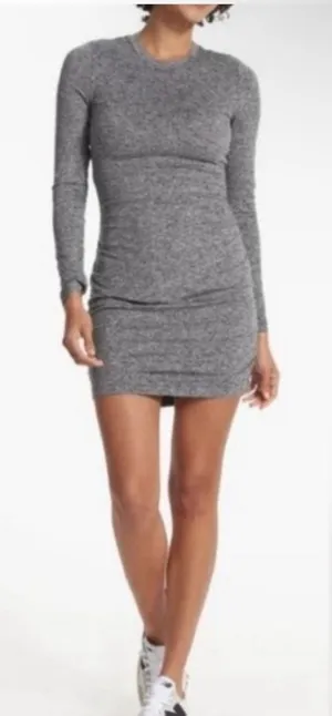 Vuori Halo Ruched Dress Womens Medium‎ Heather Grey DreamKnit Long Sleeve Mini thumbnail 1