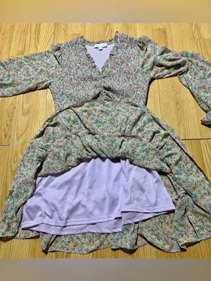 Floral Smocked Waist Tiered Long‑Sleeve Dress - Pastel Floral ladies Medium thumbnail 8