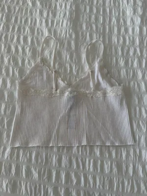 Francesca's White Lace Ribbed Tank thumbnail 3