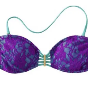 Xhilaration Purple and Teal Lace Turquoise Bandeau Bikini Top thumbnail 3