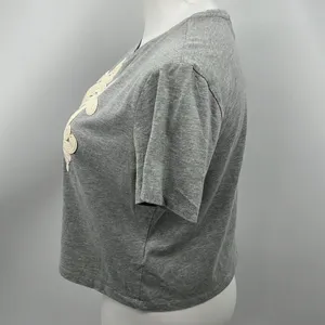 H & M gray cropped textured large short sleeve shirt thumbnail 3