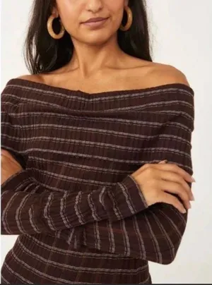 Free People brown snow bunny off the shoulder top M thumbnail 5