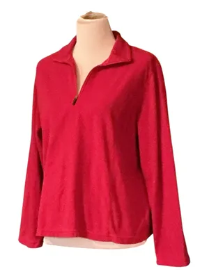 Lands' End Red Quarter Zip Fleece Pullover Sweater Collar Size Medium thumbnail 1