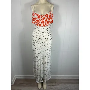 RIXO For Target Polka Dot Sleeveless Maxi Slip Dress Red Floral Ruffle Size M thumbnail 2