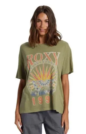 Roxy Women's Surfs Up Short Sleeve T-Shirt in Oil Green size S NWT thumbnail 1