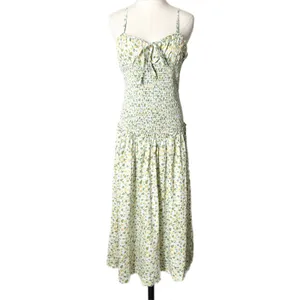 Free People Lavender Daze Floral Smocked Midi Dress Yellow Green Cotton Medium thumbnail 2