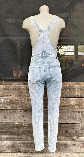 No Boundaries Vintage Y2K Stretch Denim Distressed Button Up Bib Overalls~S~ thumbnail 3