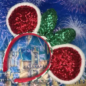 Disney parks holiday Christmas peppermint fur lined Minnie Mouse ears thumbnail 3
