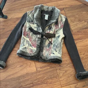 Phosphorus Leather Printed Knit Fur Trim Jacket Size Small thumbnail 1
