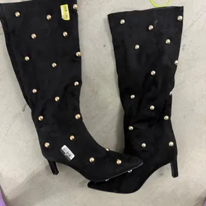 Wild Fable Black Faux Suede Gold Studded Pointed Toe Knee High Boots Size 7 thumbnail 1