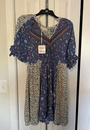 Davi & Dani Blue Floral Boho Dress Size S thumbnail 1