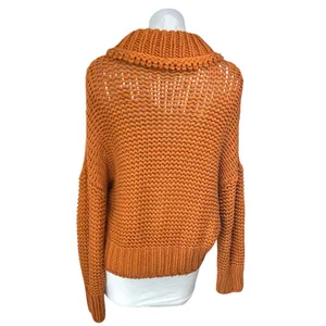 Free People My Only Sunshine Orange Open Knit Crochet Long Sleeve Sweater Top S thumbnail 2