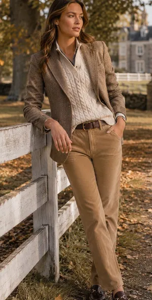 Lauren Ralph Lauren Tan Corduroy‎ Straight Leg Pants 4P Camel Brown Preppy thumbnail 1