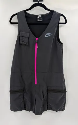 Nike Icon Clash Romper Nylon Utility Dress Zip Dark Gray Pink activewear small thumbnail 1