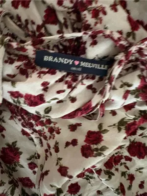 Brandy Melville White Tank Dress with Burgundy Floral Print thumbnail 2